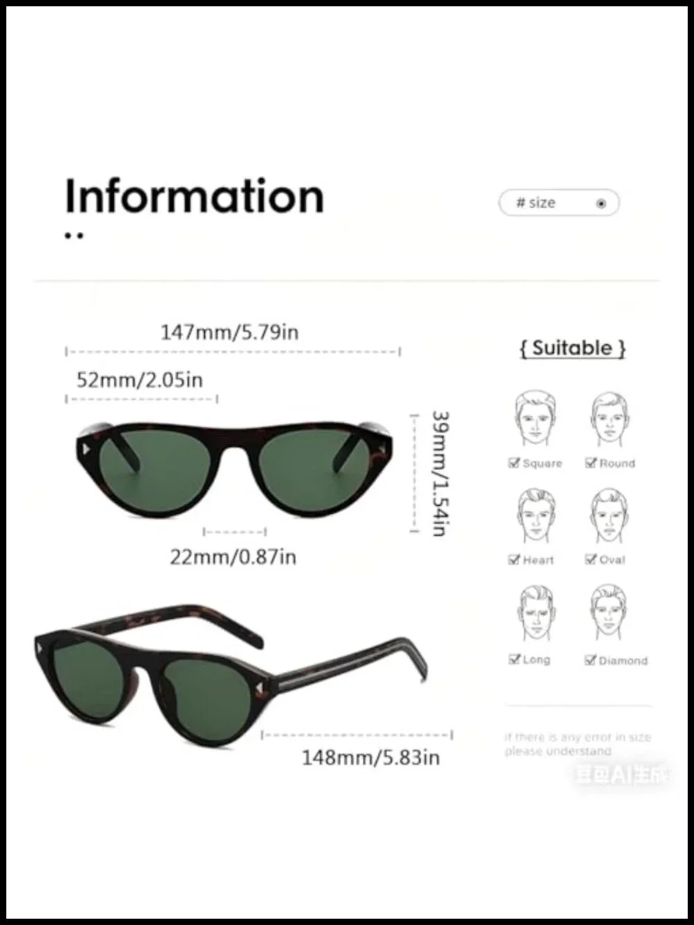 Retro Oval Sunglasses UV400 Protection Cat Eye Narrow Vintage Disco Shades